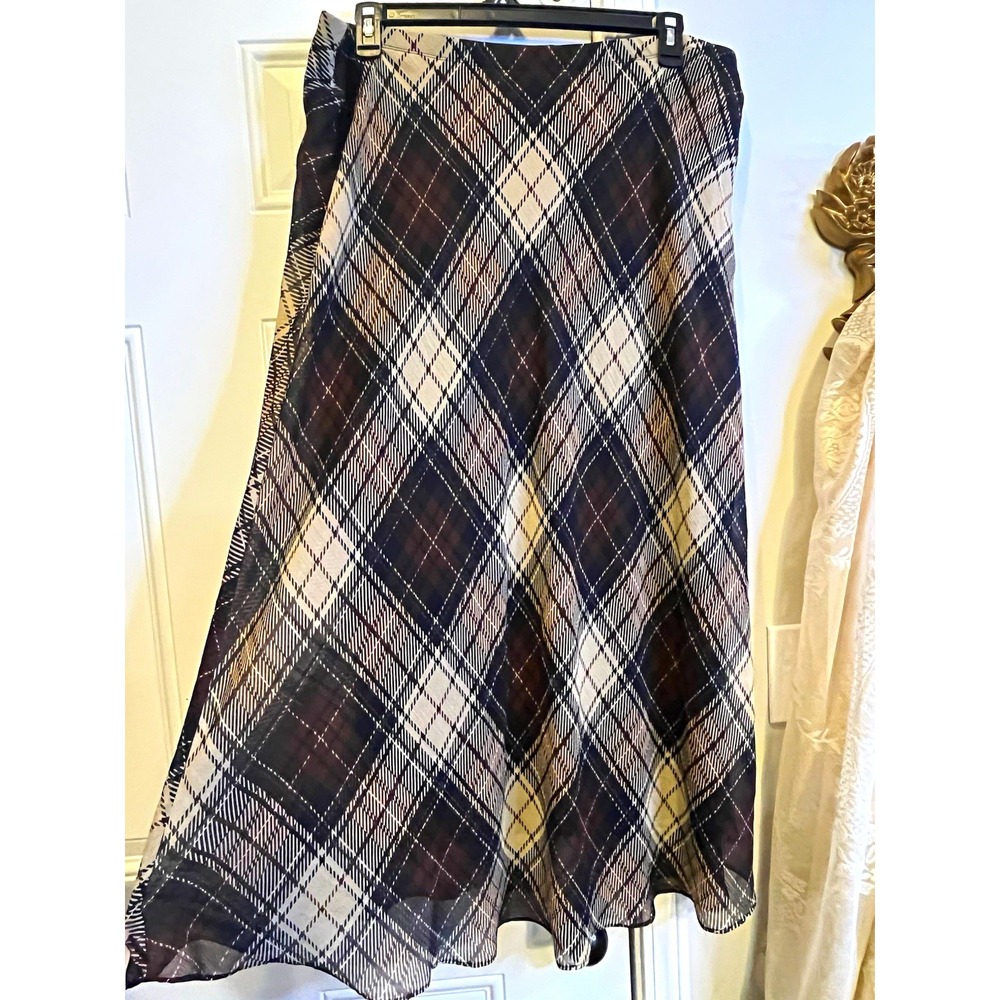 NWOT Dark Academia Cato Woman Plus Size 22/24 Brown Plaid Chiffon Midi Skirt